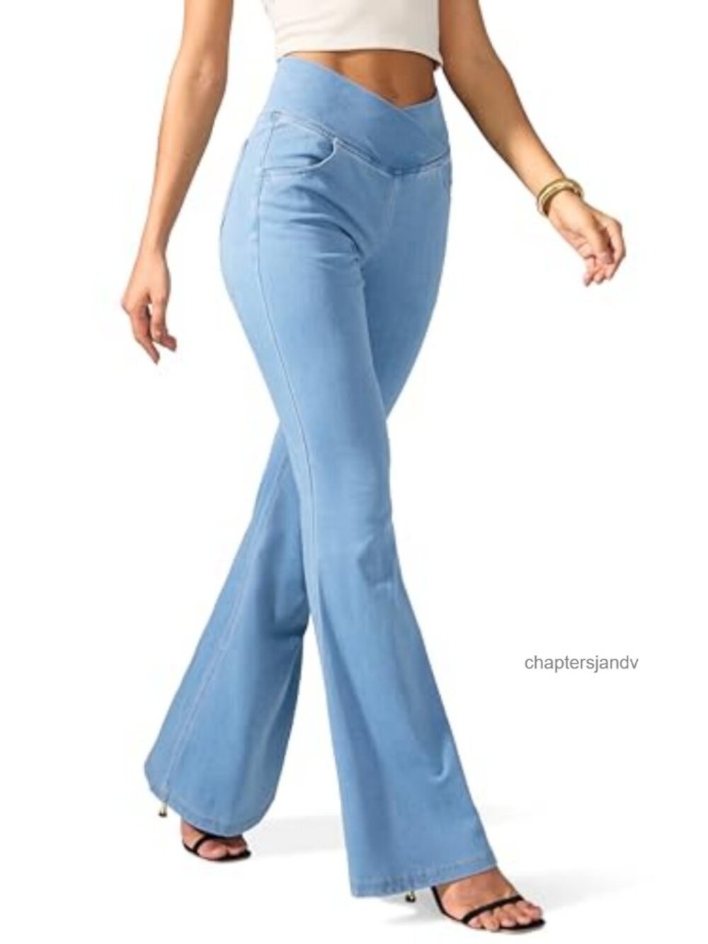Women's Flare Jeans High Rise Bell Bottom Pull On Stretchy